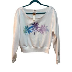 Victoria's Secret PINK Sweatshirt Womens Medium White Palm Tree Logo Pullover